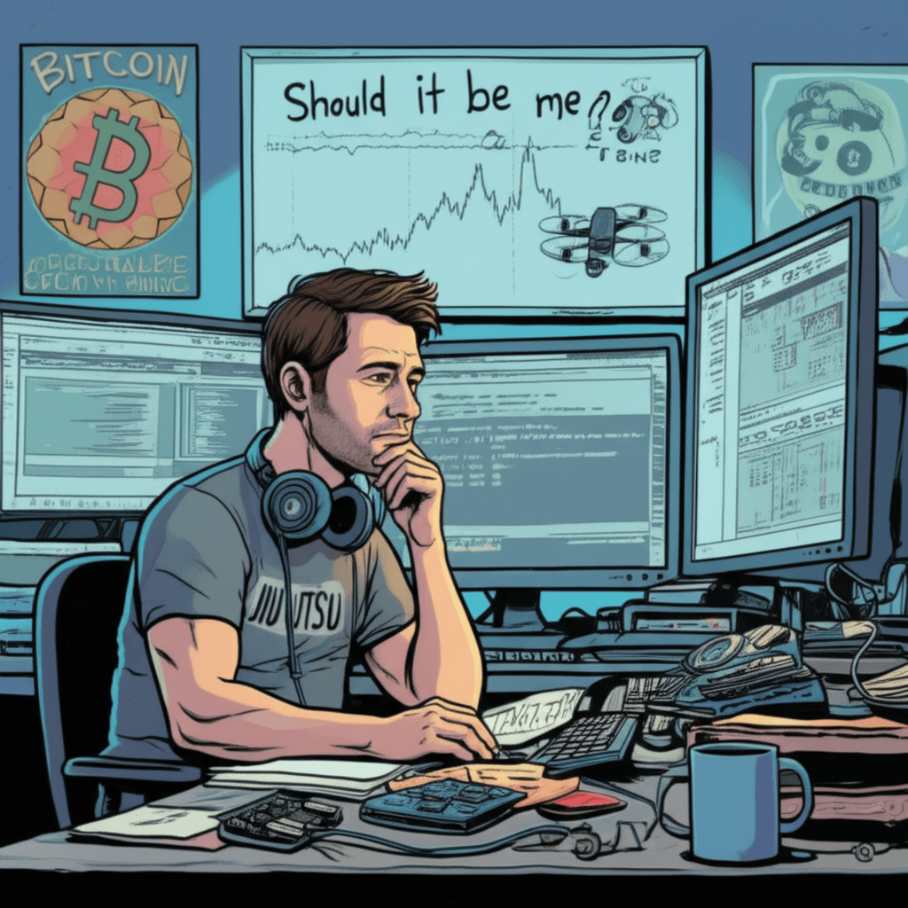 Builder contemplating the blockchain